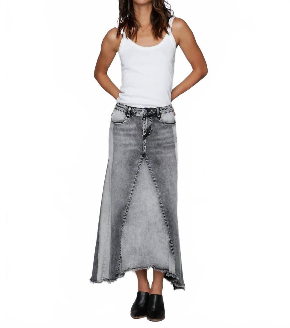 NEW WASH LAB selma pieced denim midi skirt in split black